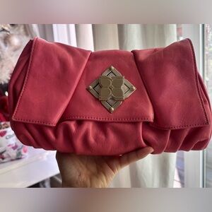BCBGmaxazria Pink Leather Clutch Shoulder Bag.